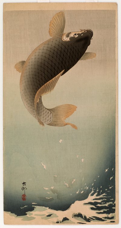 Leaping carp by Ohara Koson